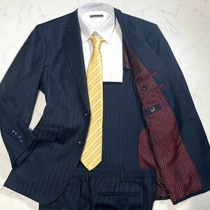 ダンヒル【極美 品定価35万】dunhill order made スーツ セットアップ XXLサイズ 光沢感 市松 チェック ストライプ ヘリンボーン ブラック