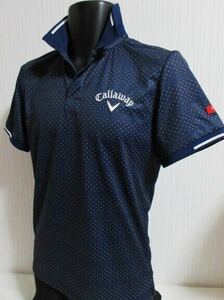 キャロウェイ ゴルフシャツ■Callaway 新品 半袖 ポロシャツ M 紺ドット柄　吸汗速乾 ストレッチ シャツ メンズ サマー ◆