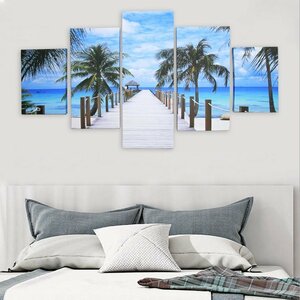 Art hand Auction Interior art panel, oil painting, wall decoration, modern, Balinese painting, Asian, miscellaneous goods, Hawaii, sunset, ocean, total length 150 x total height 80 cm, set of 5, 18, Tapestry, Wall Mounted, Tapestry, Fabric Panel