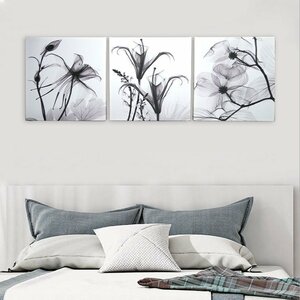 Art hand Auction Interior art panel, oil painting, wall decoration, modern, miscellaneous goods, X-ray, monochrome, black and white, flowers, stylish, 50 x 50 cm, set of 3, 22, Tapestry, Wall Mounted, Tapestry, Fabric Panel