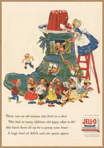 Jell-O 靴の家 レトロミニポスター B5サイズ 複製広告 ◆ ジェロ デザート おやつ ゼリー 妖精 イラスト USAD5-466