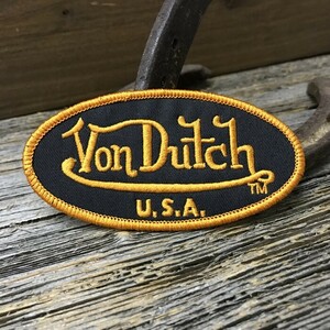 ボンダッチ USA 楕円形 ロゴ ワッペン ◆ Von Dutch アイロン接着対応 パッチ 黒地 オレンジ文字 CAWP142