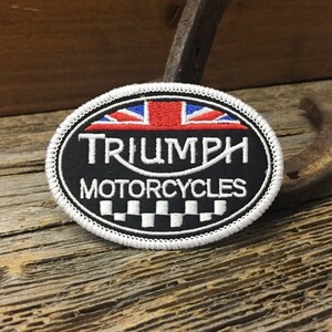 送料無料 トライアンフ 楕円形 小さめ ワッペン ◆ TRIUMPH イギリス バイク 単車 アイロン接着対応 パッチ CAWP076