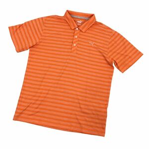 ND176-16 PUMA プーマ 半袖 ポロシャツ トップス プルオーバー クルーネック ハーフボタン ポリエステル79% 他 オレンジ系 総柄 メンズ L