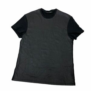 H724⑧ NEIL BARRETT ニールバレット 異素材切り替え Tシャツ 半袖Tシャツ カットソー 黒系 エコレザー 綿 メンズ XS