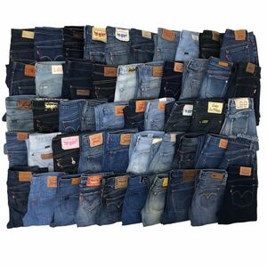 B⑨ Levi's Lee EDWIN MOUSSY デニム 50本 まとめ売り 501 濃紺 短パン 含む パンツ Gパン ジーンズ 大量 セット 卸売 レディース