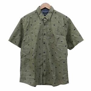 NC223 Eddie Bauer エディーバウアー ボタンダウン 半袖 シャツ カジュアルシャツ トップス メンズ M カーキ 総柄