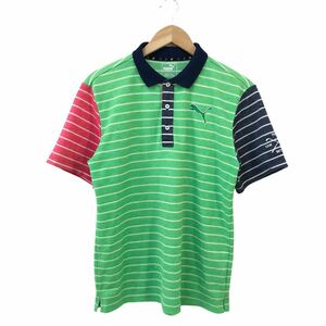 H726② хорошая вещь PUMA GOLF Puma Golf Golf одежда рубашка-поло с коротким рукавом рубашка tops тонкий оттенок зеленого полиэстер мужской L