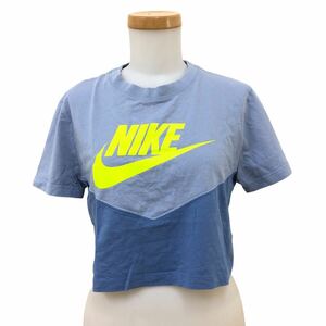 m520-72 NIKE ナイキ ショート丈 半袖 Tシャツ シャツ カットソー トップス デカロゴ コットン 綿 100% ブルー レディース L