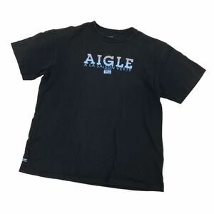 D536-34 日本製 AIGLE エーグル 半袖 Tシャツ トップス プルオーバー クルーネック コットン 綿100% ブラック メンズ S