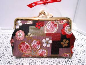 *がま口ポーチ♪ 京都西陣 金襴 桜花蓮① 財布、カード、小物入れ♪ がま口 ハンドメイド ♪