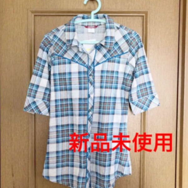 Tシャツ地 チェック柄 ストレッチ シャツ ジュニア M