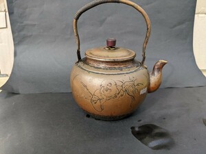 時代物　茶道具 銅製 やかん 急須 煎茶道具 湯沸 金属工芸 銅瓶 茶器 薬缶　七福神　恵比寿様　在銘有り