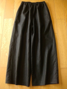  hand made *linen black wide pants linen100% mat black 