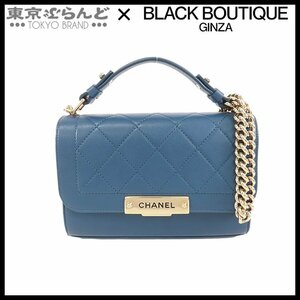 101727992 シャネル CHANEL ラベルクリック チェーンショルダーバッグ A93701 ブルー レザー 2WAY 23番台 ハンドバッグ レディース