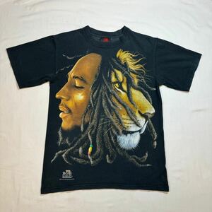 00s Bob Marley T-shirt Tシャツ レゲエ ボブマーリー ロックT バンドTシャツ ボブマーリー ライオン 大判 プリント ブラック 黒 S 