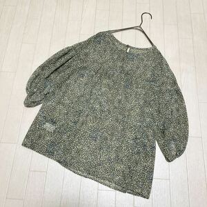 和315★ GREEN LABEL RELAXING UNITED ARROWS グリーンレーベルリラクシング 7分袖ほど シアー ブラウス 総柄 グリーン レディース