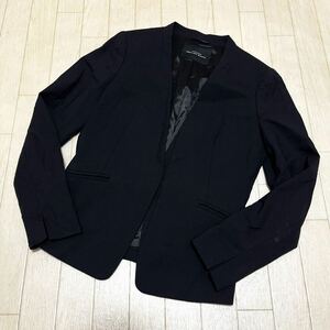 和316★① GREEN LABEL RELAXING UNITED ARROWS グリーンレーベルリラクシング ノーカラージャケット ホック 34 ブラック レディース