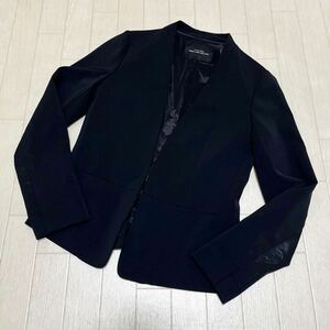 和316★② GREEN LABEL RELAXING UNITED ARROWS グリーンレーベルリラクシング ノーカラージャケット ホック 34 ネイビー レディース