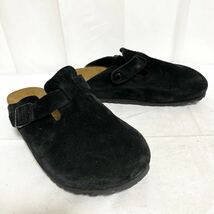 和322★ BIRKENSTOCK BOSTON ビルケンシュトック ボストン サンダル シューズ スエードレザー ドイツ製 38 245 ブラック レディース_画像2