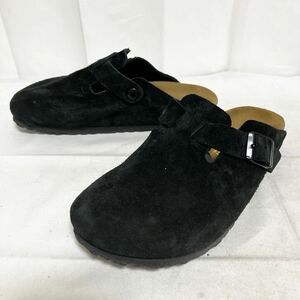 和322★ BIRKENSTOCK BOSTON ビルケンシュトック ボストン サンダル シューズ スエードレザー ドイツ製 38 245 ブラック レディース