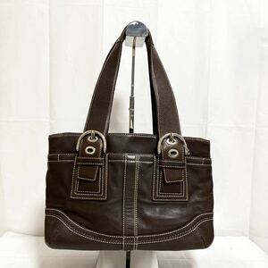 和324★ COACH コーチ トートバッグ ハンドバッグ レザー ダークブラウン レディース