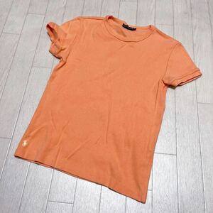 和330★ RALPH LAUREN ラルフローレン 半袖 Tシャツ ワンポイント 刺繍 L オレンジベージュ レディース