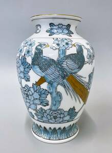 ゴールド伊万里 GOLD IMARI 花瓶 Hand Painted 花器 花入れ 花生け フラワーベース くじゃく 牡丹柄 飾り インテリア 置物