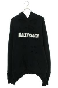 バレンシアガ BALENCIAGA 659403 TKVB6 サイズ:M デストロイ加工ロゴミディアムフリースパーカー 中古 OM10