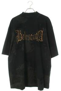 バレンシアガ BALENCIAGA 23AW 744439 TOVE1 サイズ:XXS ダメージ加工HEAVY METALロゴTシャツ 中古 SB01