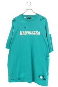 バレンシアガ BALENCIAGA 21SS 651795 TKVB8 サイズ:S デストロイ加工ロゴプリントTシャツ 中古 SS13