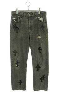 クロムハーツ Chrome Hearts リーバイス U VNTG JEAN BLK/RED TAB 31インチ クロスパッチ付きウォッシュド501デニムパンツ 中古 GZ11