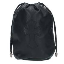 クロムハーツ Chrome Hearts DRW STRNG SACK CRS PATCH クロスパッチドローストリングサックレザー巾着ハンドバッグ 中古 SJ02_画像1