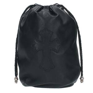 クロムハーツ Chrome Hearts DRW STRNG SACK CRS PATCH クロスパッチドローストリングサックレザー巾着ハンドバッグ 中古 SJ02