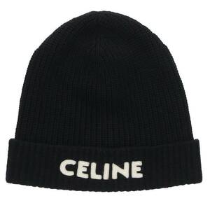 セリーヌバイエディスリマン CELINE by Hedi Slimane 2A25R535Q サイズ:TU ロゴ刺繍ワッペンウール帽子 中古 BS99