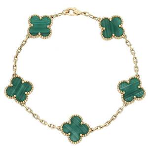 ヴァンクリーフアンドアーペル VANCLEEF & ARPELS ヴィンテージアルハンブラ K18YG マラカイト 5Pモチーフブレスレット 中古 SS13