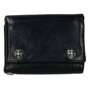 クロムハーツ Chrome Hearts 3FOLD/3フォールド クロスボタンレザーウォレット財布 中古 OS06