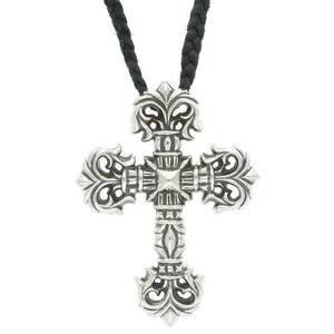 クロムハーツ Chrome Hearts FILIG/CROSS-SM LB/フィリグリークロスS wレザーブレイド/シルバーネックレス 中古 SS07