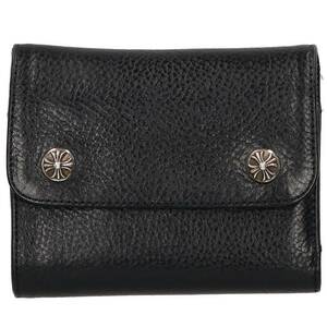 クロムハーツ Chrome Hearts WAVE MINI/ウェーブミニ クロスボールボタンレザーウォレット財布 中古 SJ02