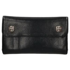 クロムハーツ Chrome Hearts WAVE CROSS BALL/ウェーブ クロスボールボタンレザーウォレット財布 中古 OM10