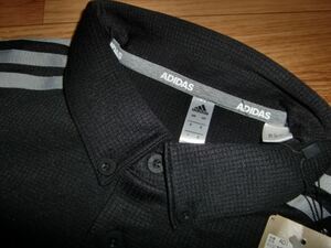新品 アディダス ボタンダウン 半袖 ポロシャツ ブラック L メンズ 　ワッフル地 ゴルフシャツ 黒 L GD8471