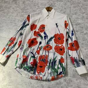 Z ▼ 洗練されたデザイン!! '着心地抜群' Paul Smith ポールスミス 花柄 フラワープリント コットン100% 長袖 ボタン シャツ size:S 紳士服