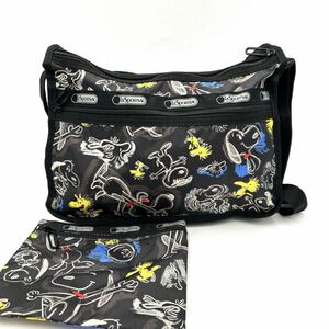 C ■ 人気コラボ 'ミニポーチ付き' Lesportsac レスポートサック 総柄 スヌーピー ショルダーバッグ 斜め掛け鞄 ボディバッグ 婦人鞄 