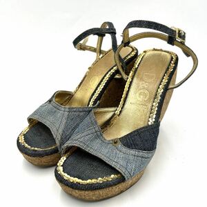 A ■ イタリア製 '高級ラグジュアリー靴' DOLCE&GABBANA ドルチェ＆ガッバーナ スパンコール装飾 ヒール サンダル / ミュール 婦人靴 