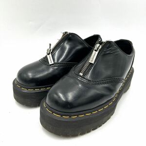 B ■ 洗礼されたデザイン '人気イエローステッチ' Dr.Martens ドクターマーチン LEATHER フロントZIP 革靴 シューズ UK4 23cm 婦人靴 BLACK