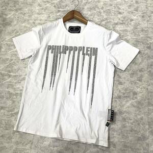 Z▼ 大きいサイズ!! 'イタリア製' PHILIPP PLEIN フィリッププレイン ストレッチ素材 ビーズ装飾 カットソー 半袖 Tシャツ size:3XL メンズ