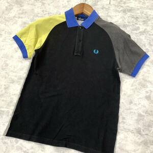 X ▼ 都会のカジュアルウェア '日本製' FRED PERRY フレッドペリー コットン100% 半袖 ロゴ刺繍 ポロシャツ size:S 紳士服 トップス