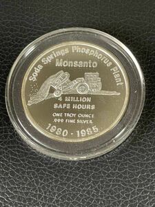  silver coin 1 Toro i ounce fine silver 999 America a Ida ho .Monsant 1980-1985