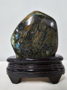 天然石 原石 ラブラドライト 12.5×13×5cm 1319.5g(台なし) 1525.8g(台込み)