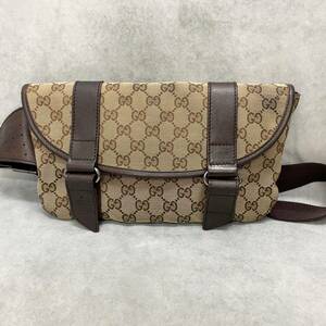 1円〜　GUCCI グッチ GGキャンバス ウエストバッグ ボディバッグ ウエストポーチ メンズ レディース ブラウン レザー